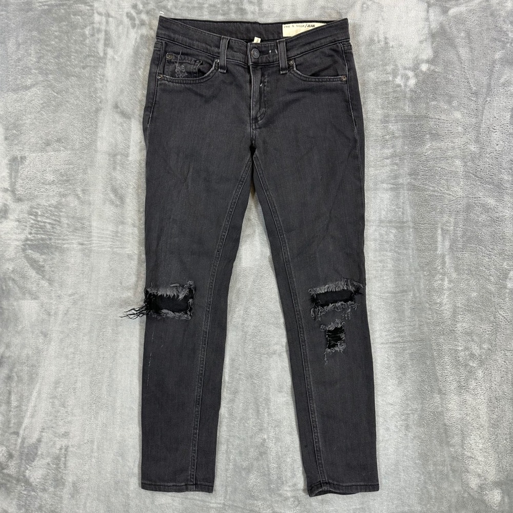 Rag & Bone Skinny‎ Jeans Womens Size 25 Faded Black Distressed Mid Rise